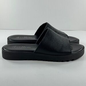 Avellini Black Pebbled Leather Platform Slide Sandals Made in Italy Womens 37